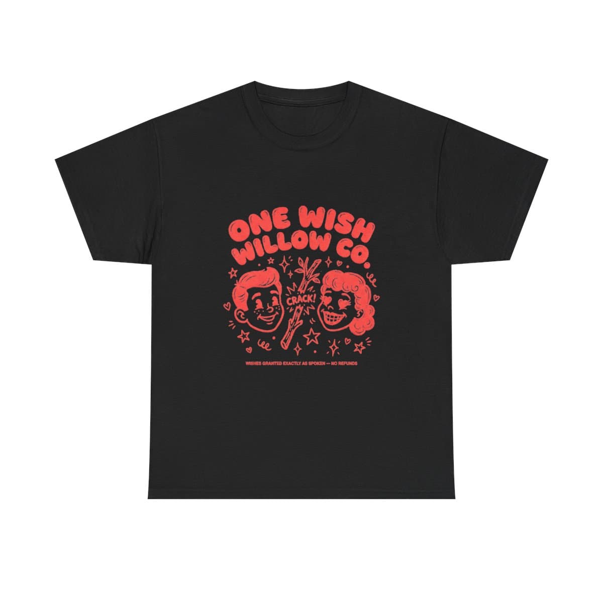 One Wish Willow Co Tee, Careful What You Wish For Shirt, Retro Horror Movie Parody Graphic T-Shirt, Red Print Bootleg Style Tee